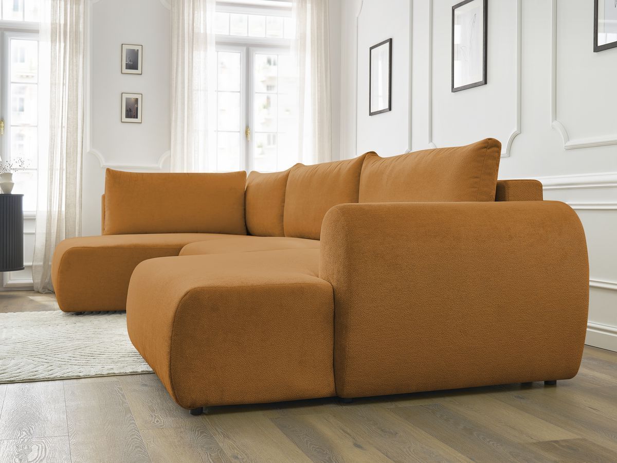 LUCIEN panoramische slaapbank met opbergvak, gladde stof