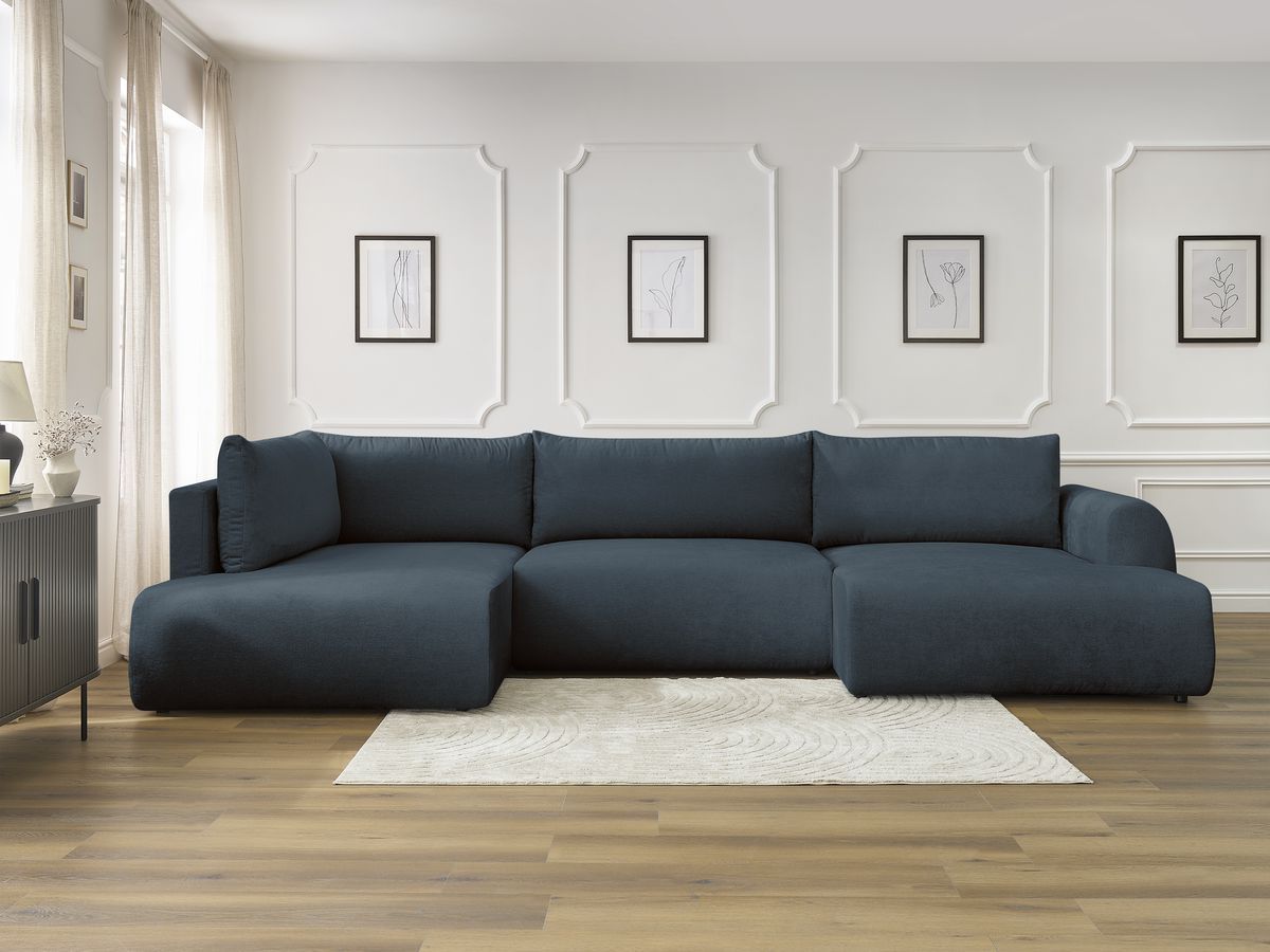 Canapé panoramique convertible coffre LUCIEN lisse bleu foncé — vue 5