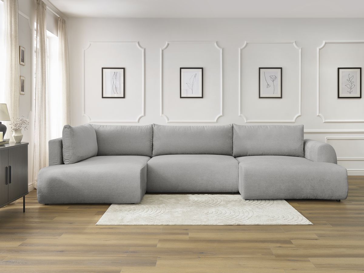 Canapé panoramique convertible coffre LUCIEN lisse gris clair — vue 5