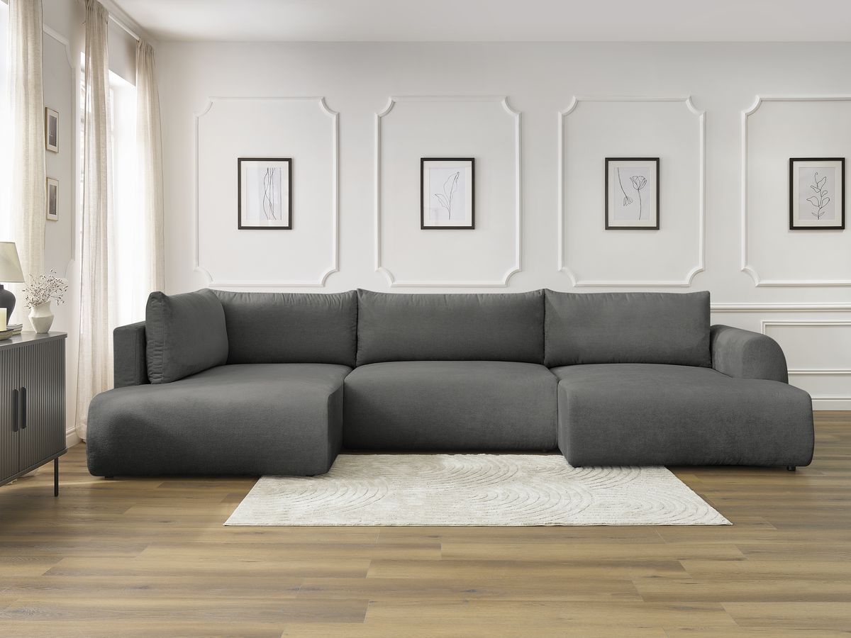 Canapé panoramique convertible coffre LUCIEN lisse gris foncé — vue 5