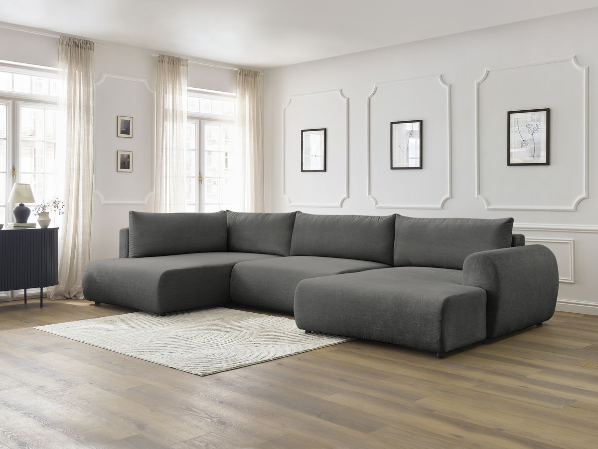 LUCIEN panoramische slaapbank met opbergvak, gladde stof