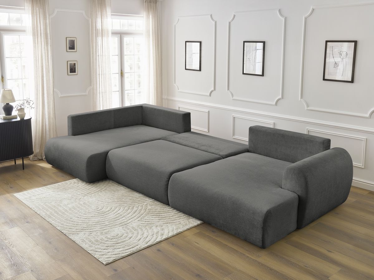 LUCIEN panoramische slaapbank met opbergvak, gladde stof