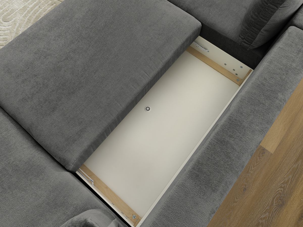 LUCIEN panoramische slaapbank met opbergvak, gladde stof