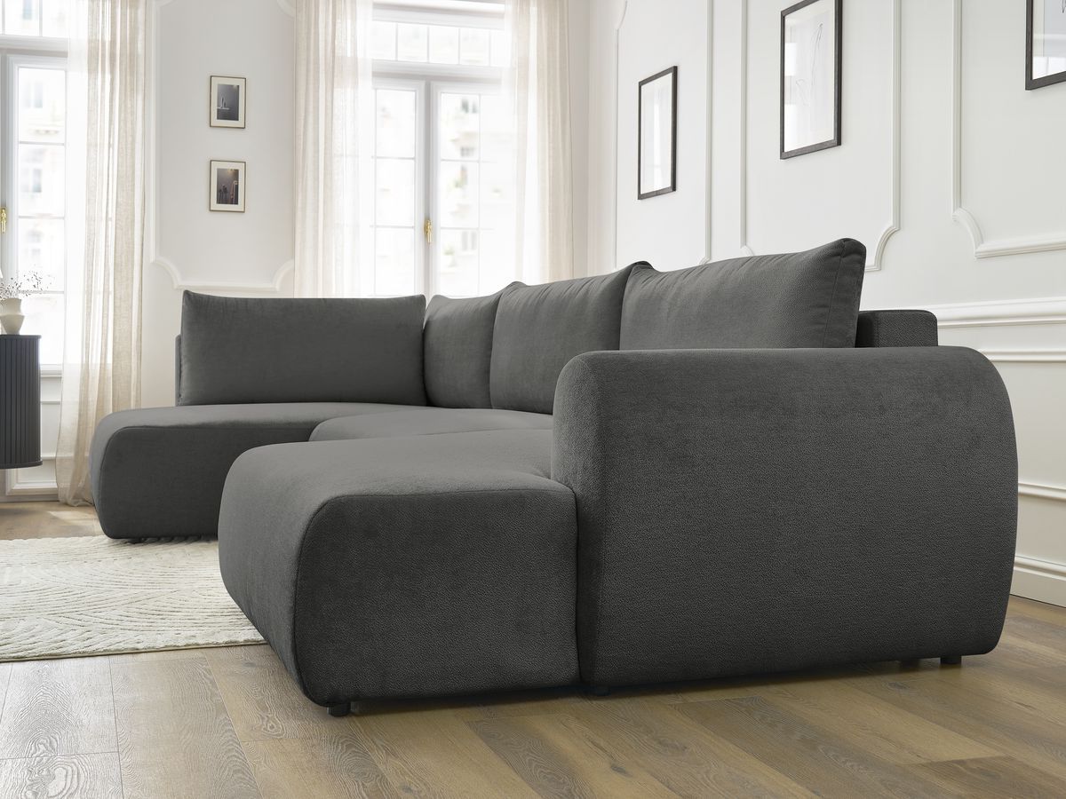 LUCIEN panoramische slaapbank met opbergvak, gladde stof