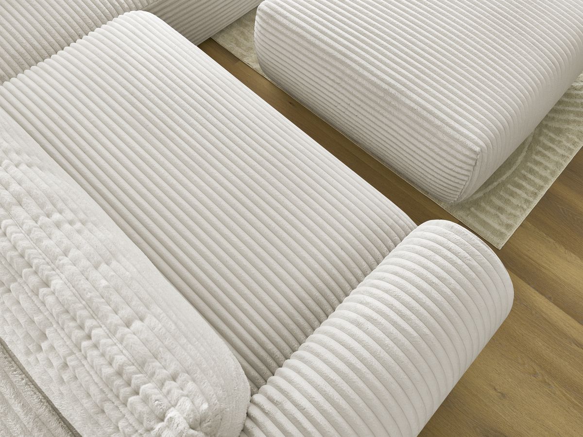 Canapé d'angle L convertible coffre LUCIEN gros côtelé doux avec pouf
