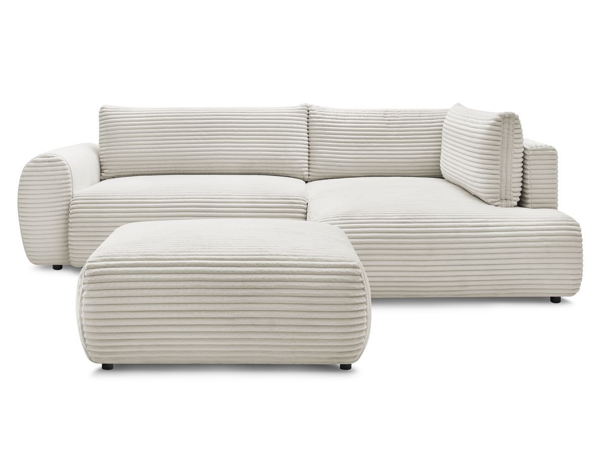 Canapé d'angle L convertible coffre LUCIEN gros côtelé doux avec pouf