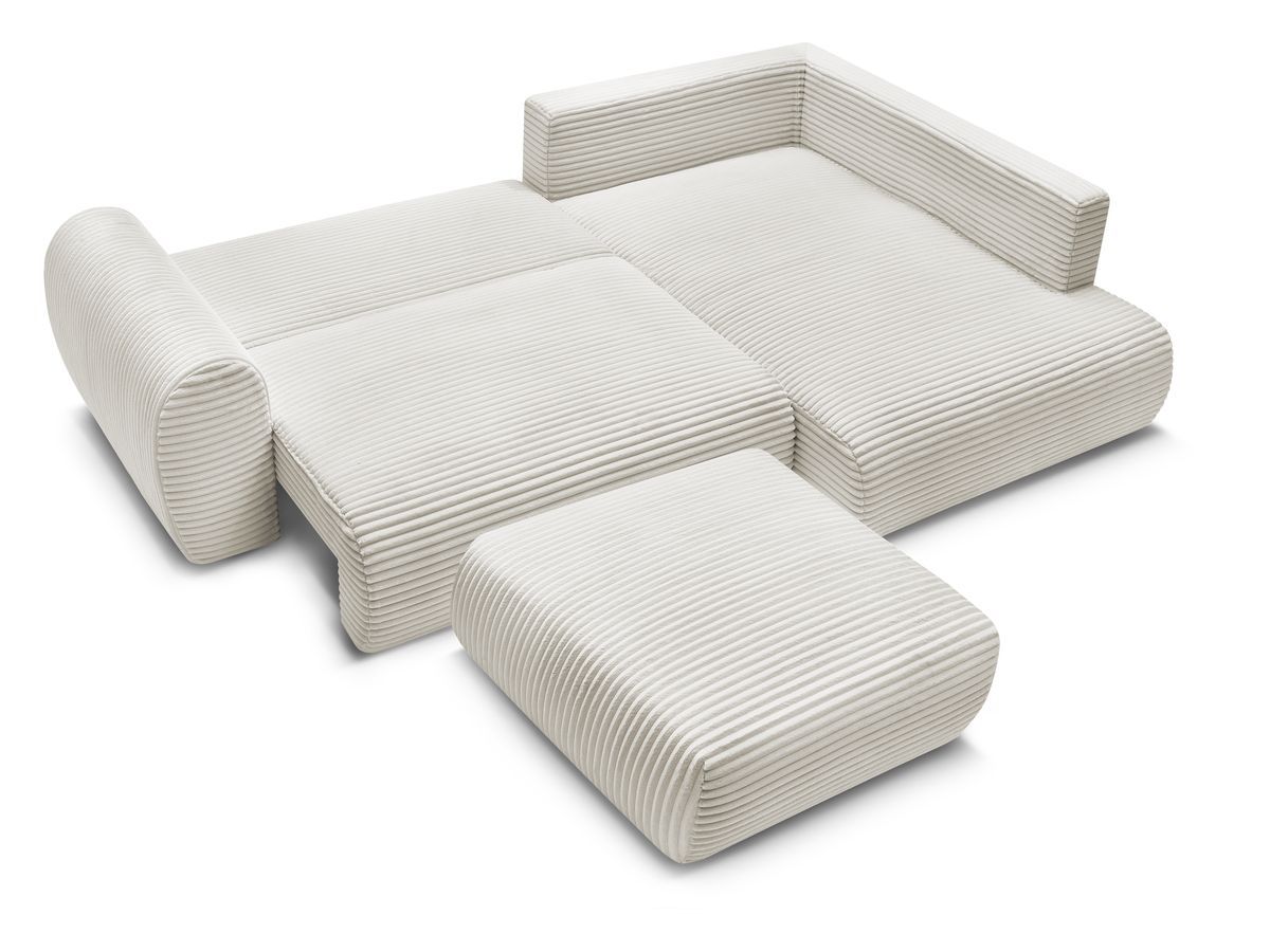 Canapé d'angle L convertible coffre LUCIEN gros côtelé doux avec pouf