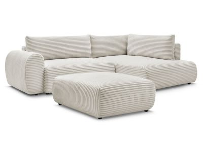 Canapé d'angle L convertible coffre LUCIEN gros côtelé doux avec pouf