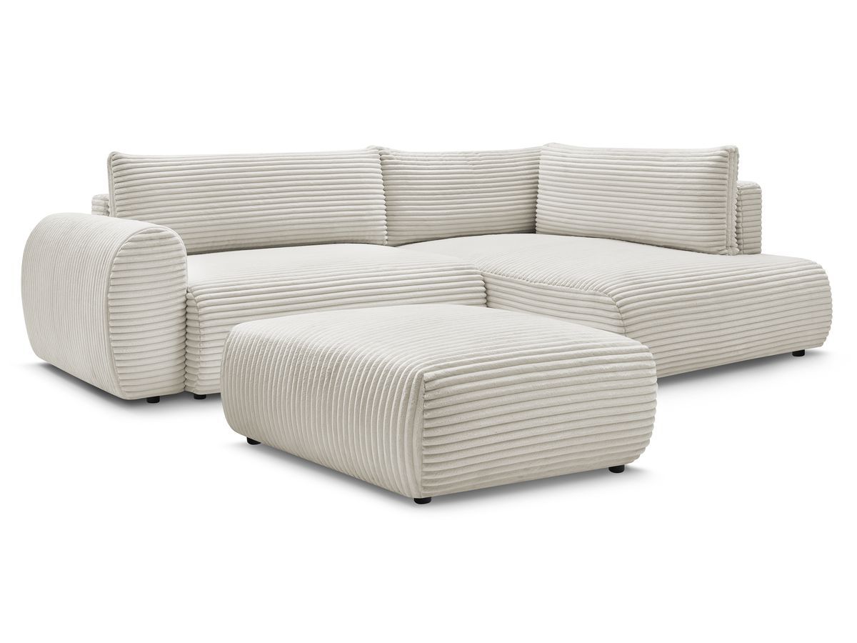 Canapé d'angle L convertible coffre LUCIEN gros côtelé doux avec pouf