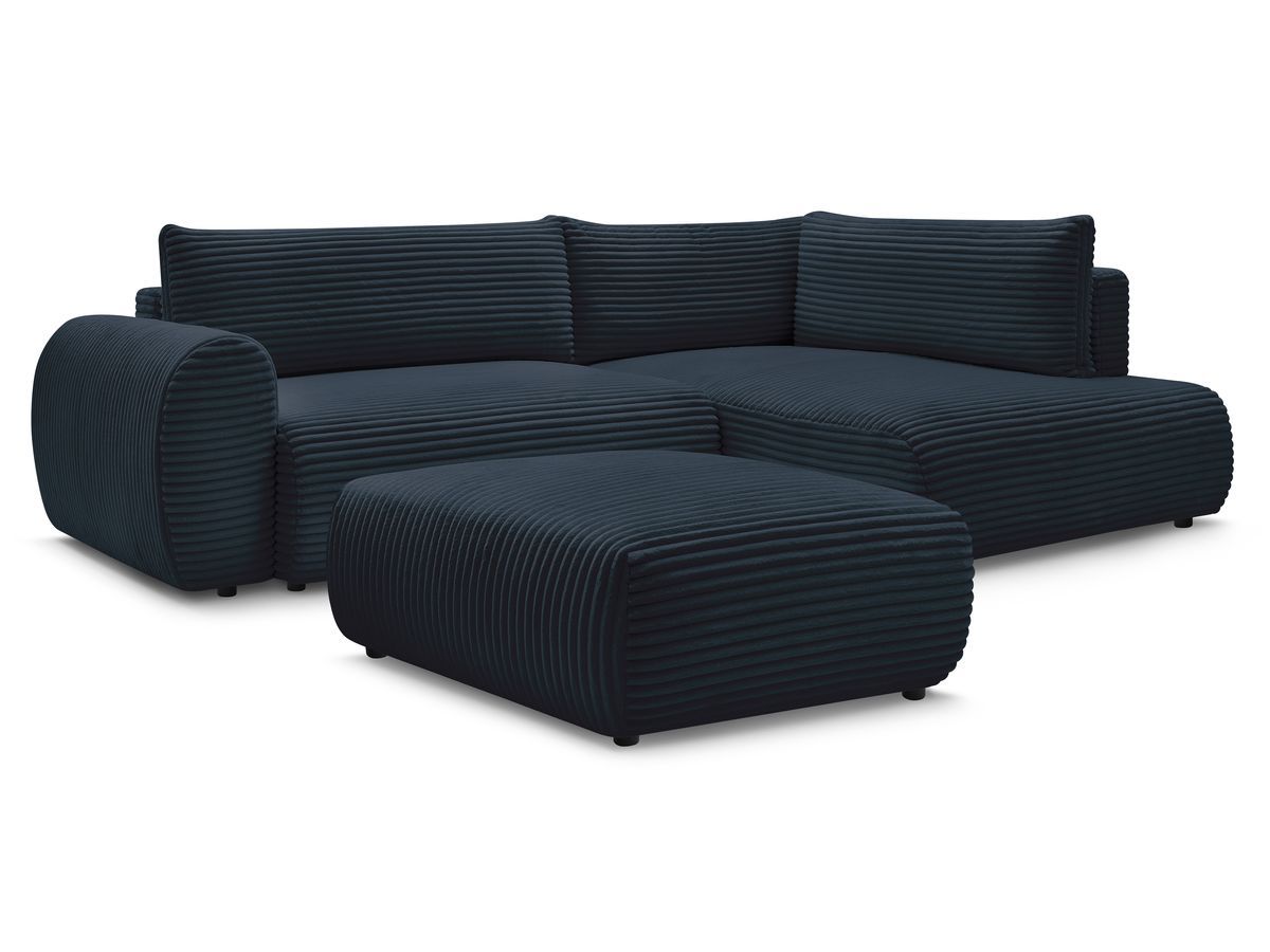 Canapé d'angle L convertible coffre LUCIEN gros côtelé doux avec pouf