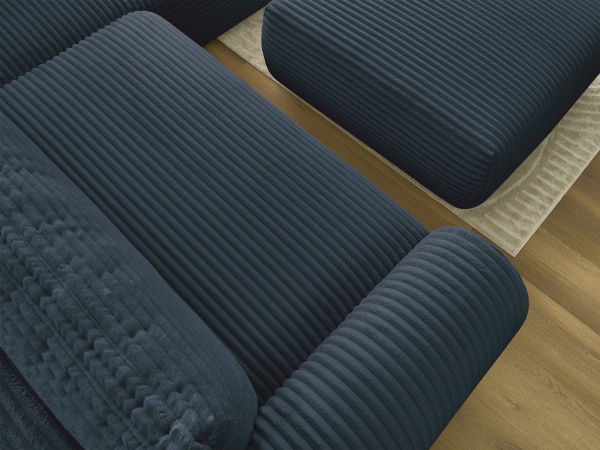 Canapé d'angle L convertible coffre LUCIEN gros côtelé doux avec pouf