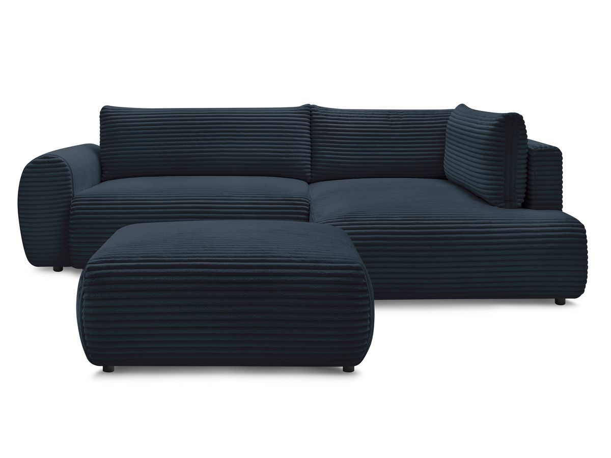 Canapé d'angle L convertible coffre LUCIEN gros côtelé doux avec pouf