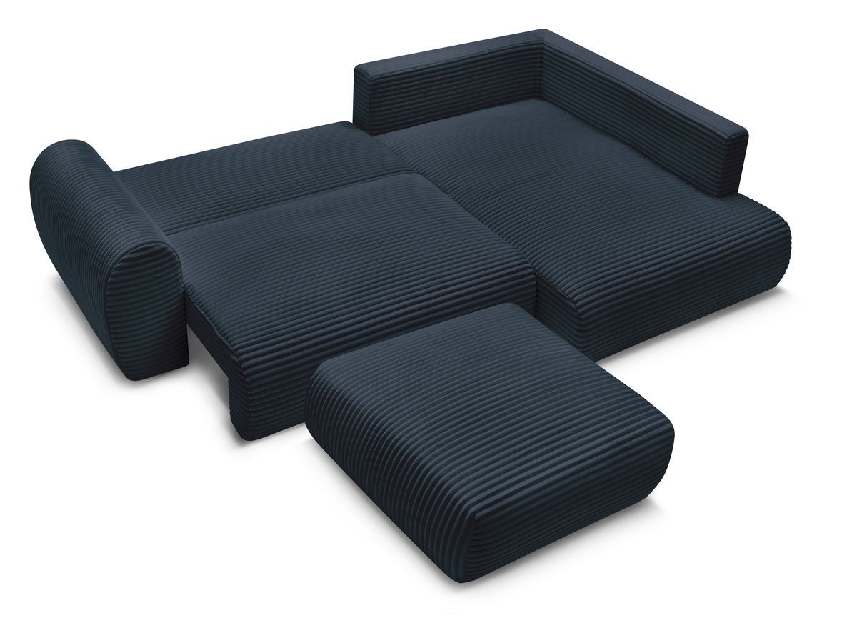 Canapé d'angle L convertible coffre LUCIEN gros côtelé doux avec pouf