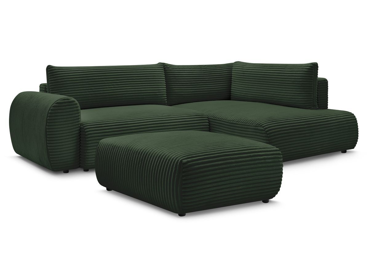 Canapé d'angle L convertible coffre LUCIEN gros côtelé doux avec pouf