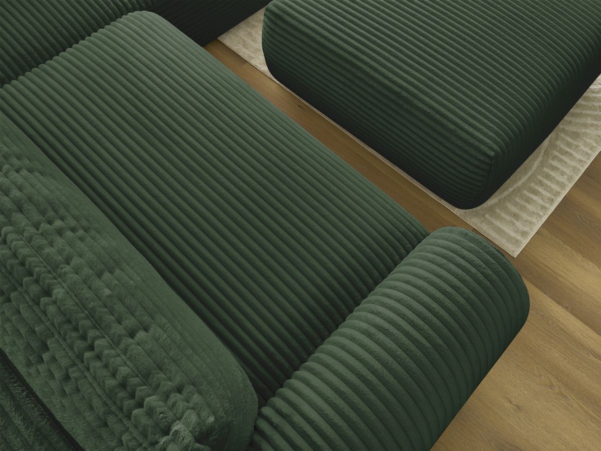 Canapé d'angle L convertible coffre LUCIEN gros côtelé doux avec pouf