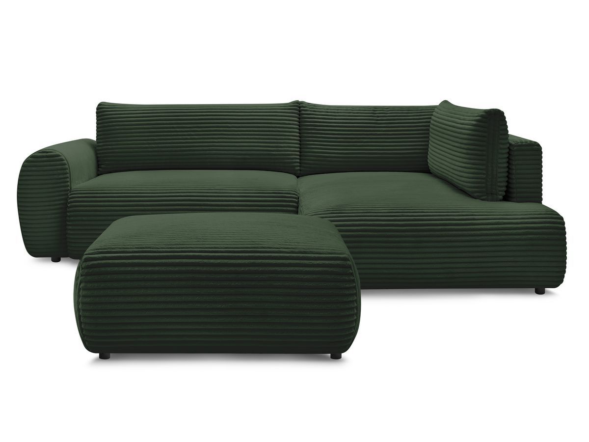 Canapé d'angle L convertible coffre LUCIEN gros côtelé doux avec pouf