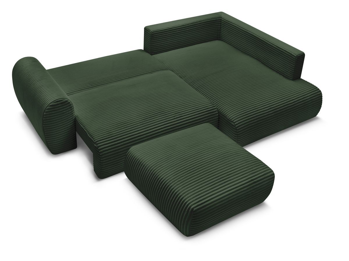 Canapé d'angle L convertible coffre LUCIEN gros côtelé doux avec pouf