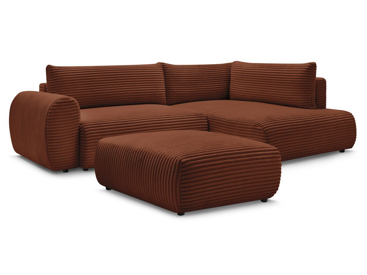 Canapé d'angle L convertible coffre LUCIEN gros côtelé doux avec pouf