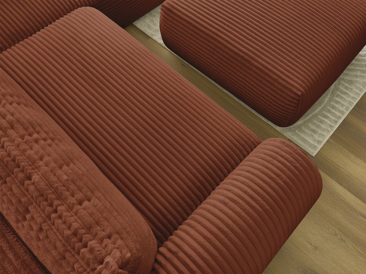 Canapé d'angle L convertible coffre LUCIEN gros côtelé doux avec pouf
