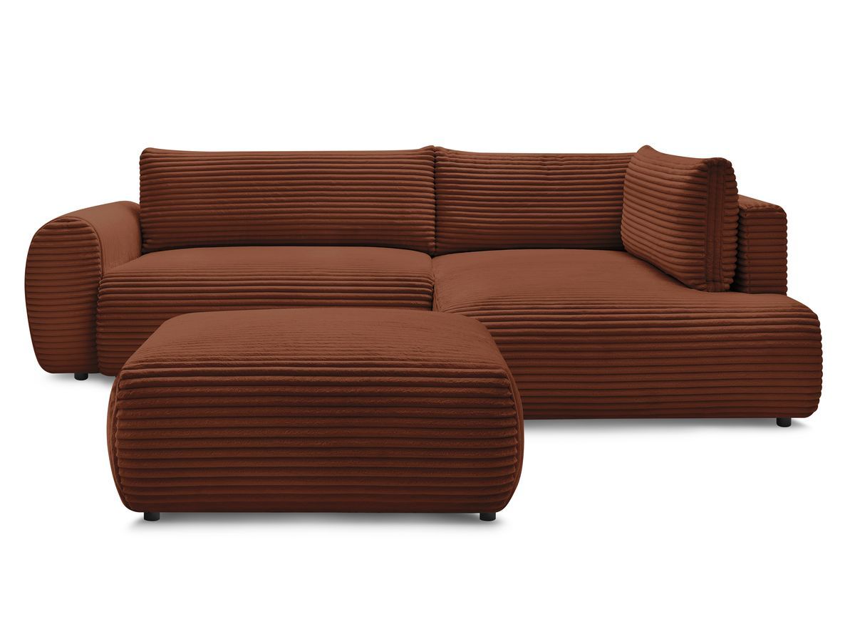Canapé d'angle L convertible coffre LUCIEN gros côtelé doux avec pouf