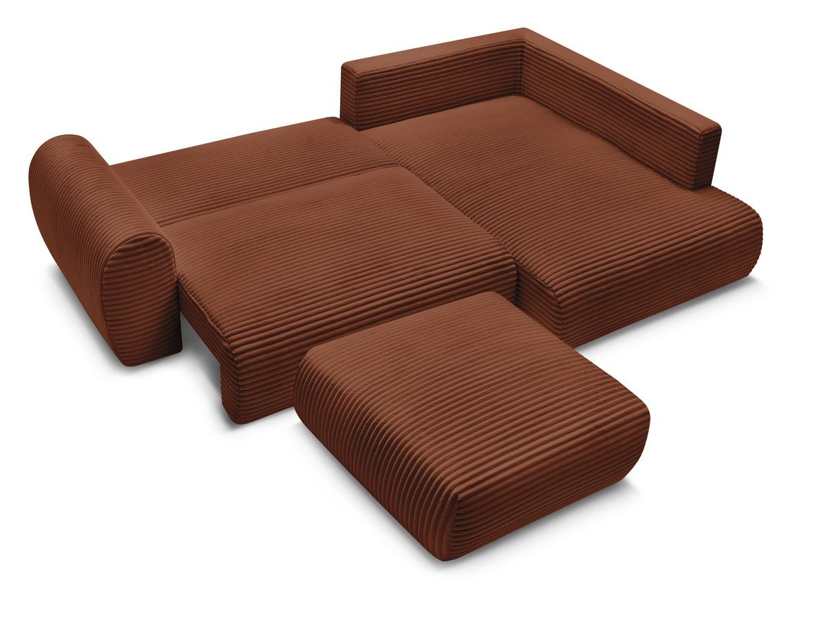Canapé d'angle L convertible coffre LUCIEN gros côtelé doux avec pouf