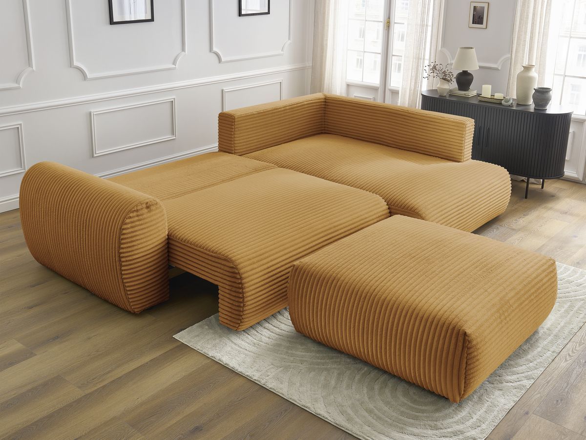 Canapé d'angle fixe EVEREST tissu chiné - Orange - Angle droit - 10 coussins