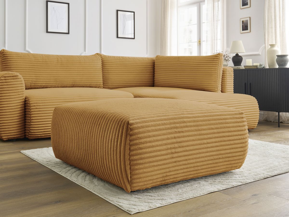 Canapé d'angle fixe EVEREST tissu chiné - Orange - Angle droit - 10 coussins