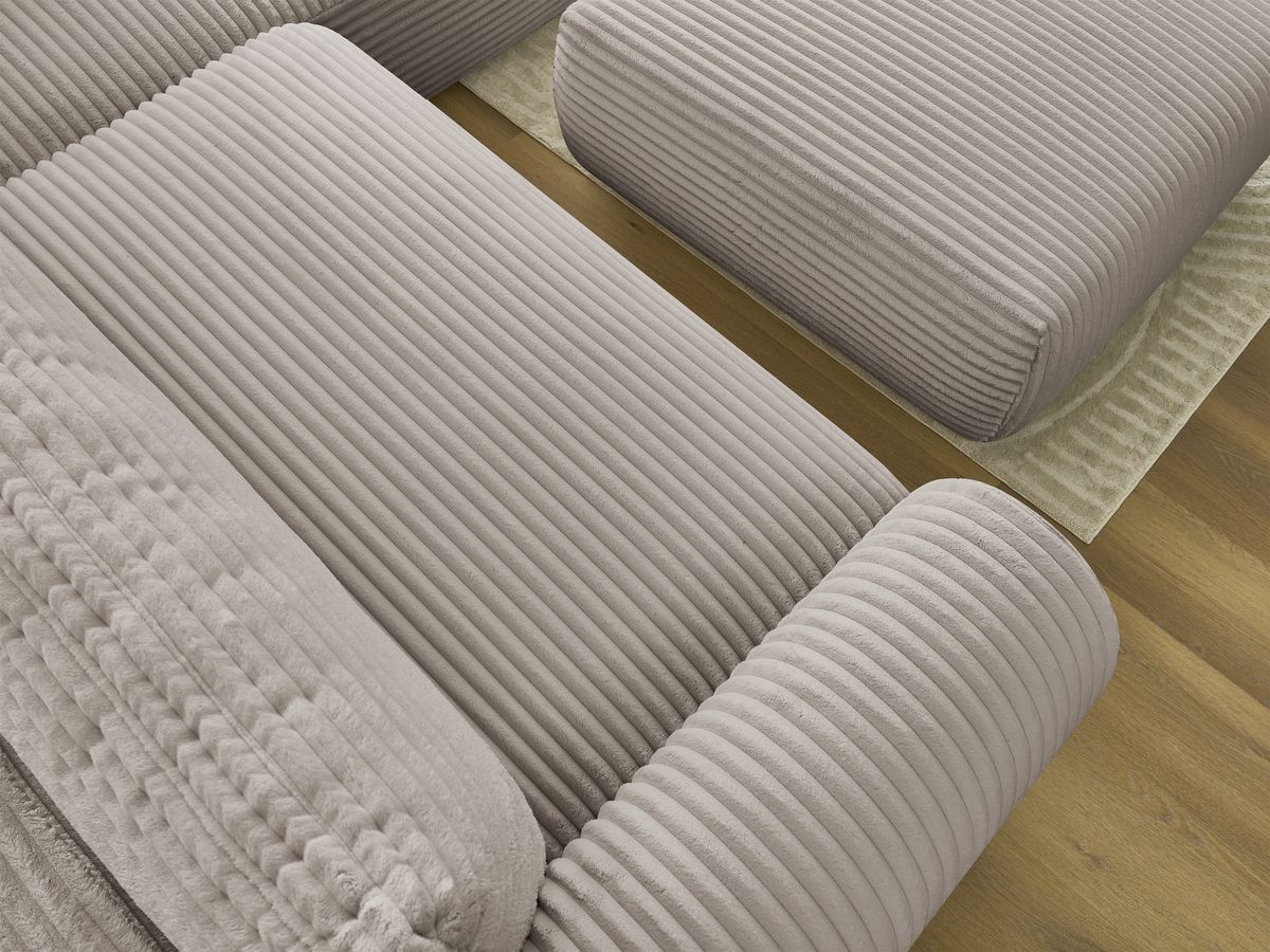Canapé d'angle L convertible coffre LUCIEN gros côtelé doux avec pouf