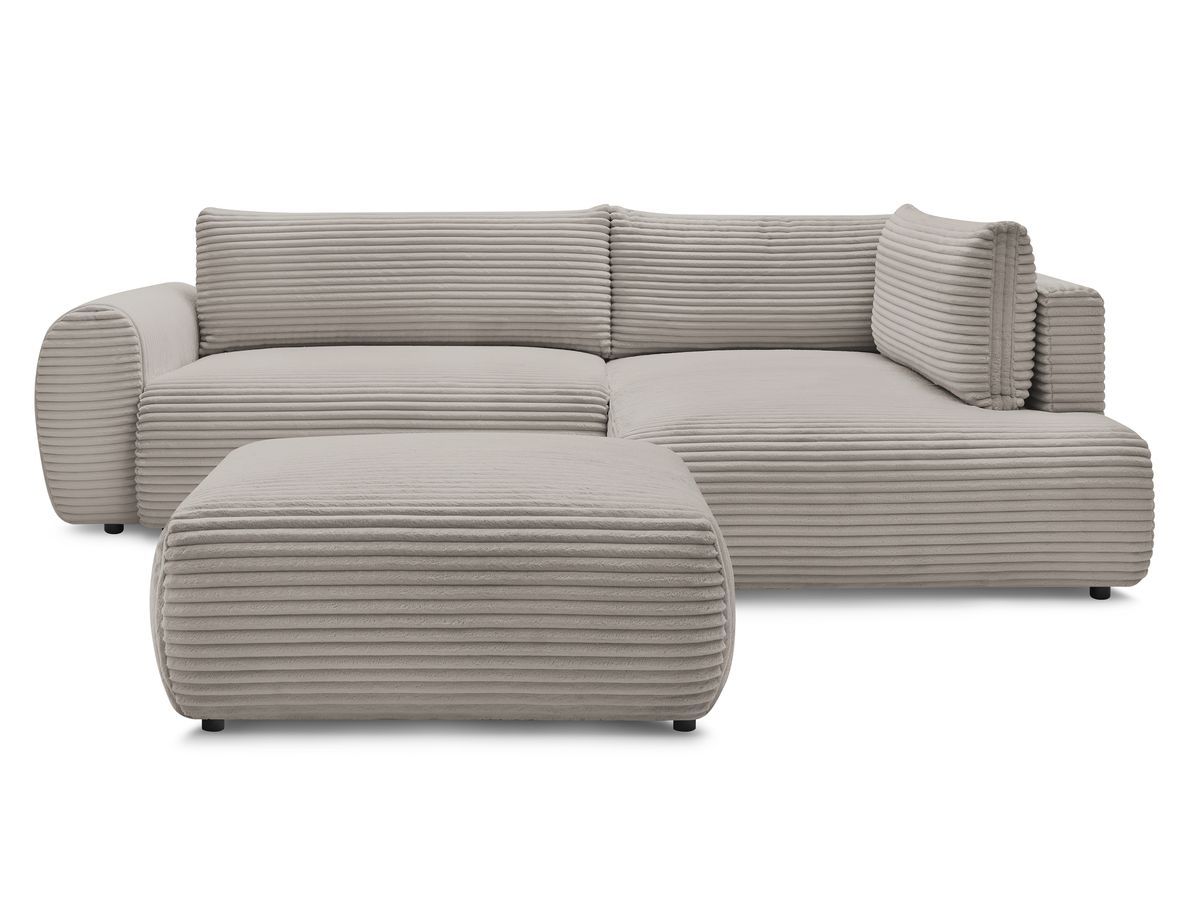 Canapé d'angle L convertible coffre LUCIEN gros côtelé doux avec pouf