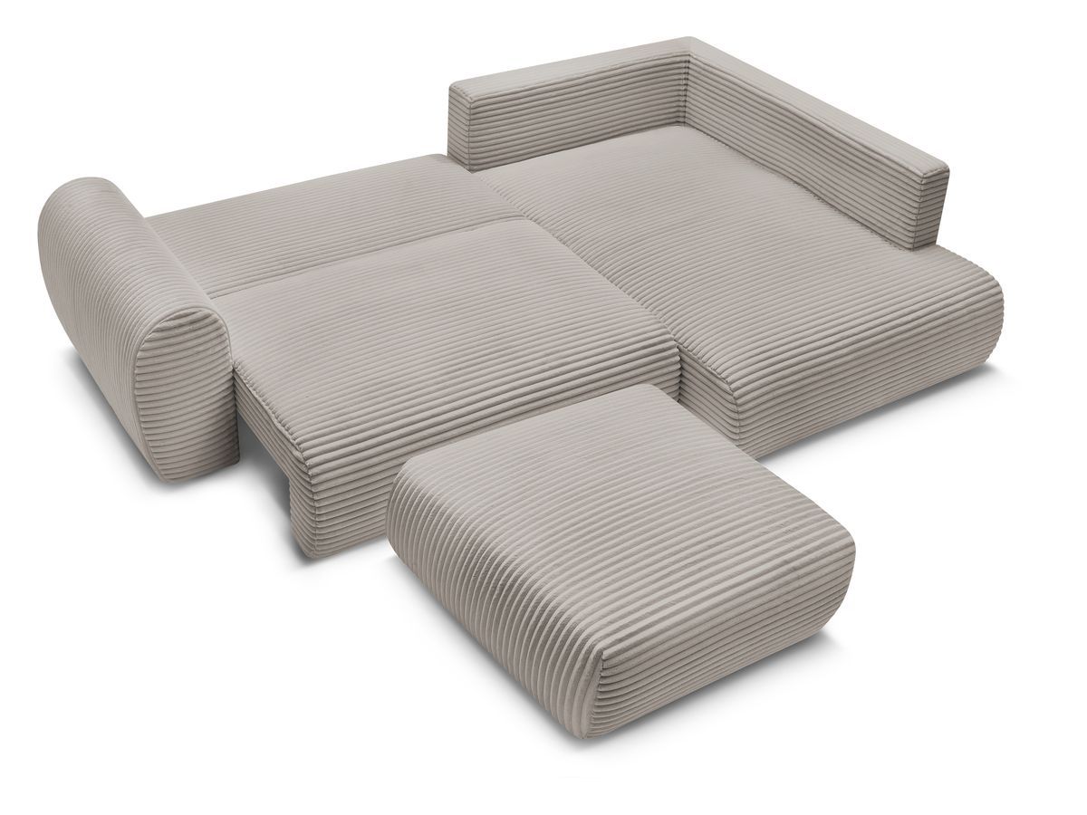Canapé d'angle L convertible coffre LUCIEN gros côtelé doux avec pouf