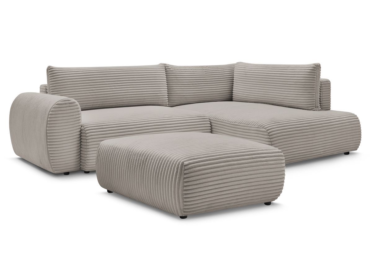 Canapé d'angle L convertible coffre LUCIEN gros côtelé doux avec pouf