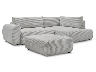 Canapé d'angle L convertible coffre LUCIEN gros côtelé doux avec pouf