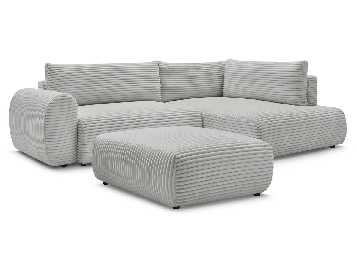 Canapé d'angle L convertible coffre LUCIEN gros côtelé doux avec pouf