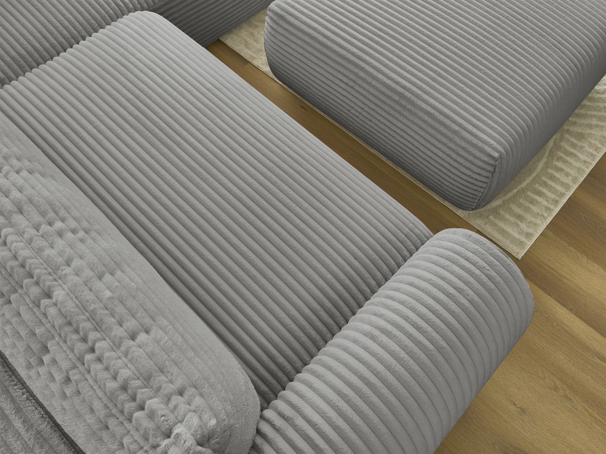 Canapé d'angle L convertible coffre LUCIEN gros côtelé doux avec pouf