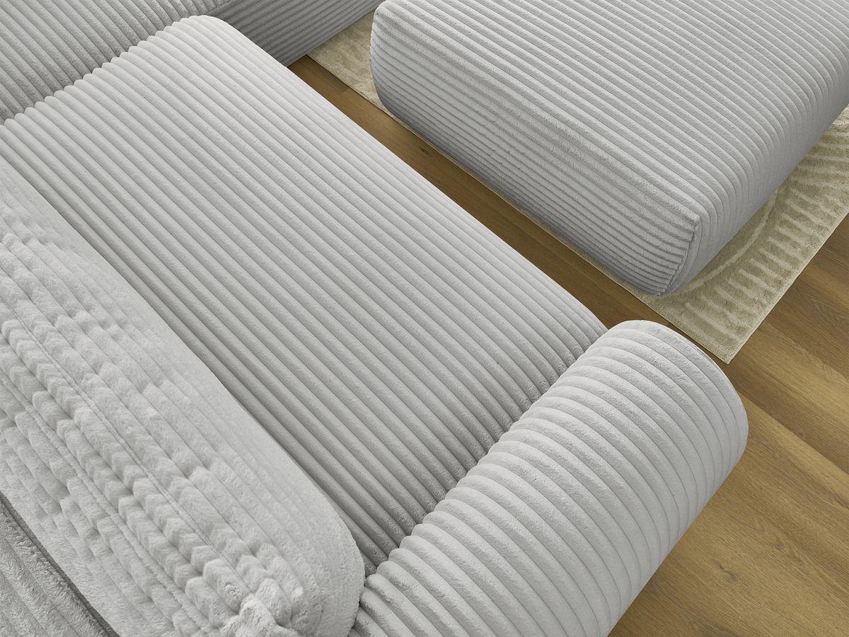 Canapé d'angle L convertible coffre LUCIEN gros côtelé doux avec pouf