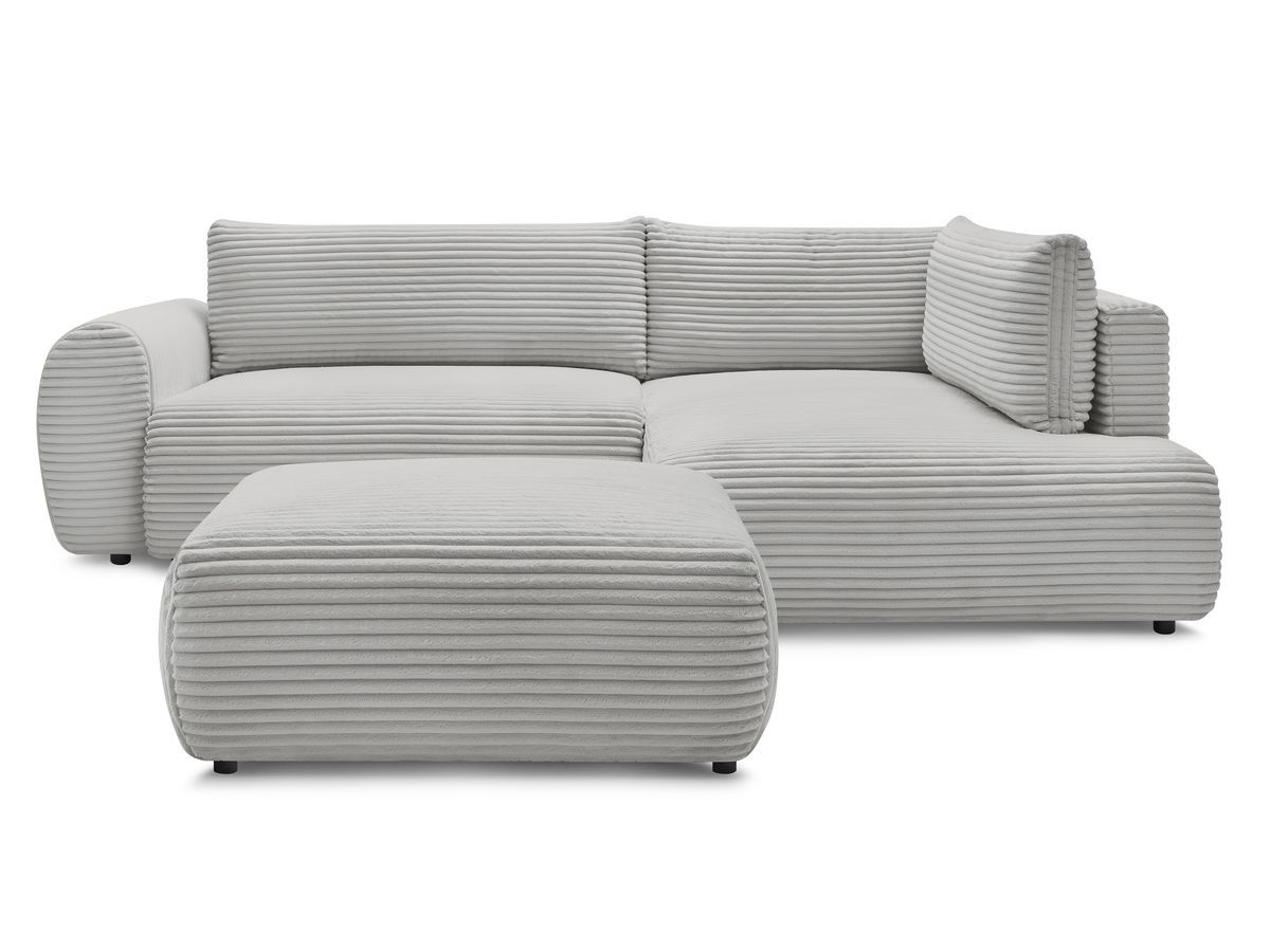 Canapé d'angle L convertible coffre LUCIEN gros côtelé doux avec pouf