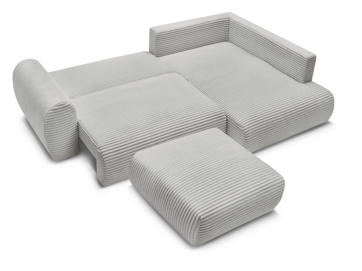 Canapé d'angle L convertible coffre LUCIEN gros côtelé doux avec pouf
