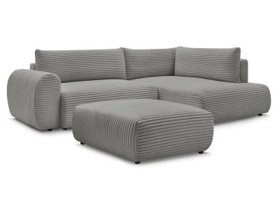 Canapé d'angle L convertible coffre LUCIEN gros côtelé doux avec pouf