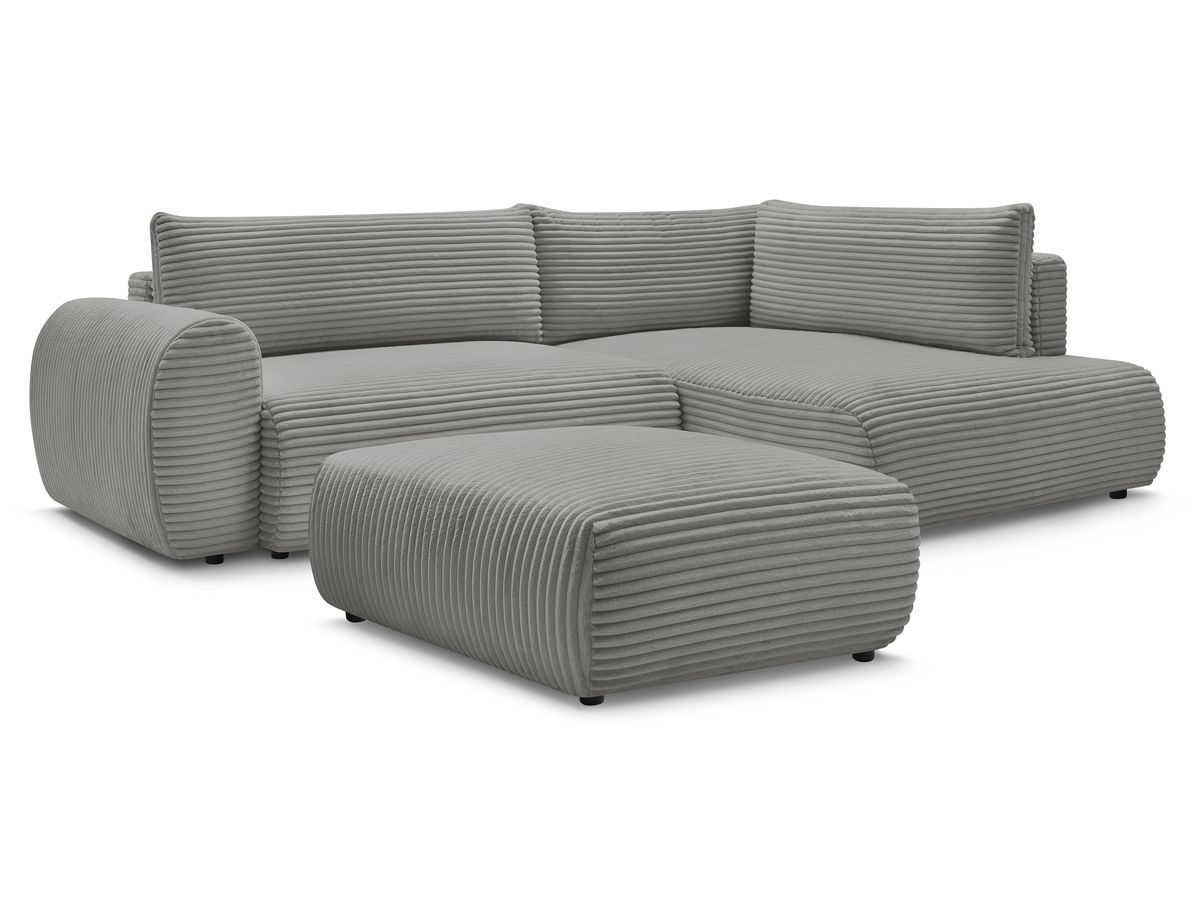 Canapé d'angle L convertible coffre LUCIEN gros côtelé doux avec pouf