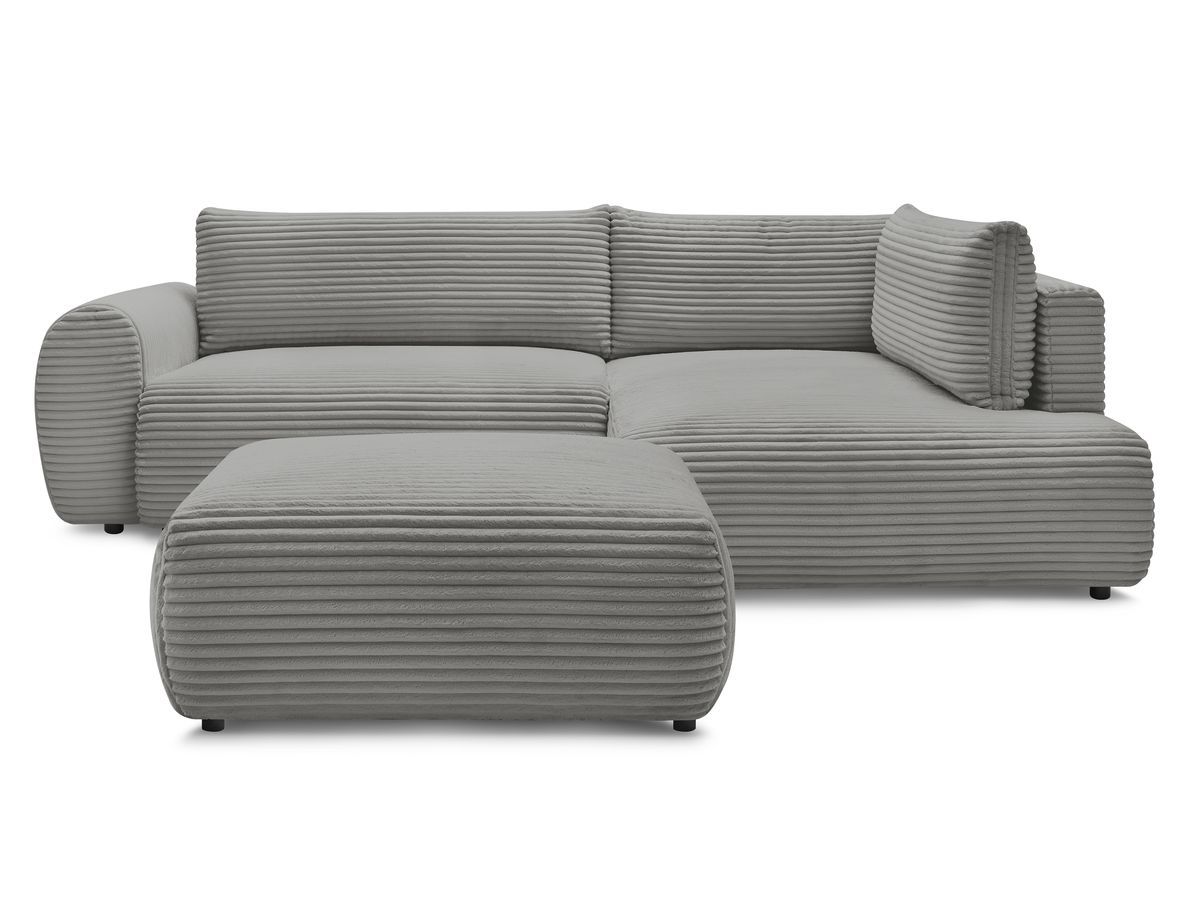 Canapé d'angle L convertible coffre LUCIEN gros côtelé doux avec pouf