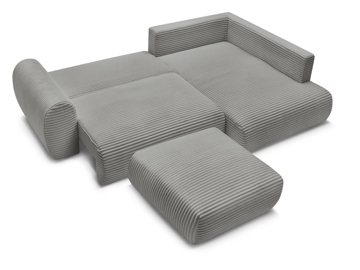 Canapé d'angle L convertible coffre LUCIEN gros côtelé doux avec pouf