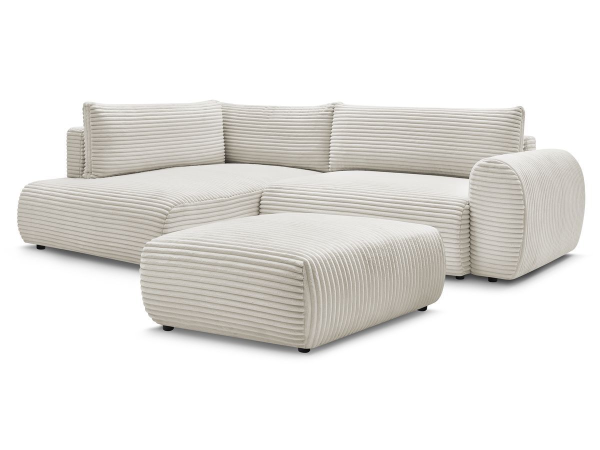 Canapé d'angle L convertible coffre LUCIEN gros côtelé doux avec pouf