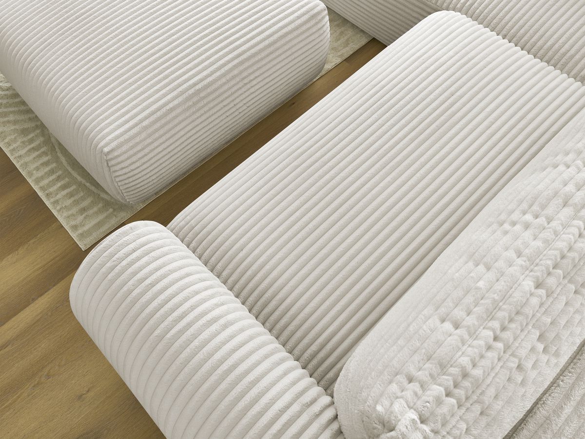 Canapé d'angle L convertible coffre LUCIEN gros côtelé doux avec pouf