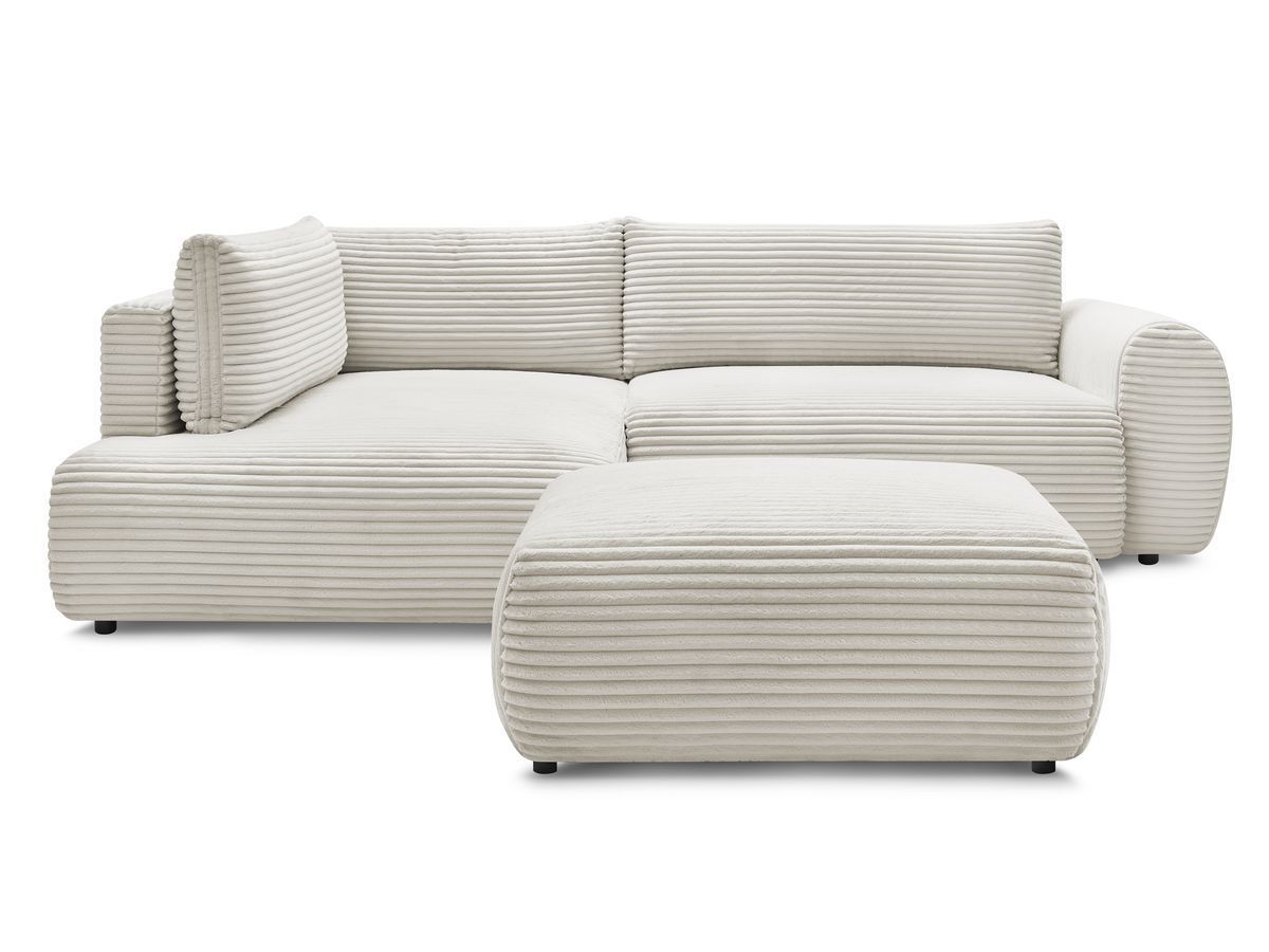 Canapé d'angle L convertible coffre LUCIEN gros côtelé doux avec pouf