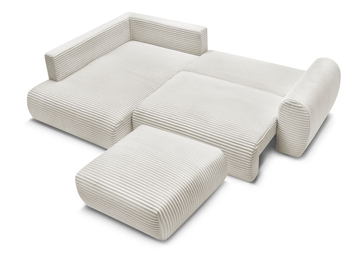 Canapé d'angle L convertible coffre LUCIEN gros côtelé doux avec pouf