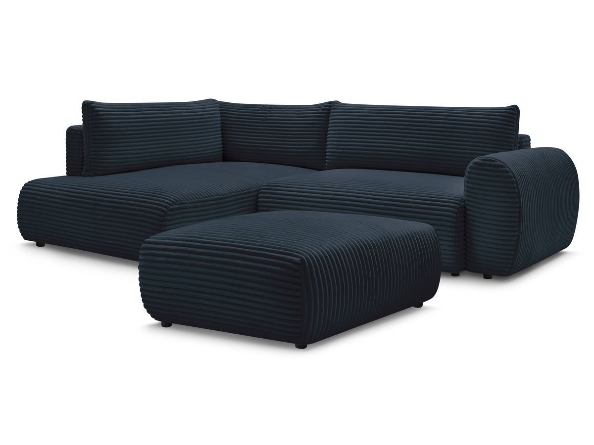 Canapé d'angle L convertible coffre LUCIEN gros côtelé doux avec pouf