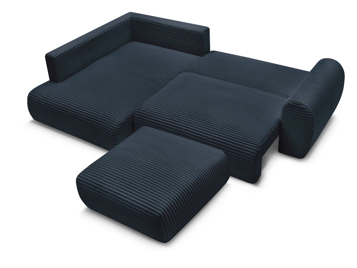 Canapé d'angle L convertible coffre LUCIEN gros côtelé doux avec pouf