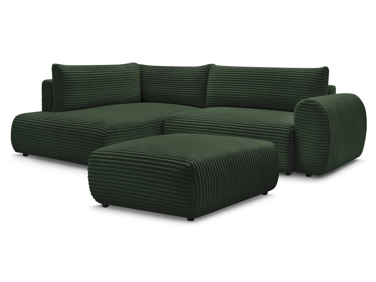 Canapé d'angle L convertible coffre LUCIEN gros côtelé doux avec pouf