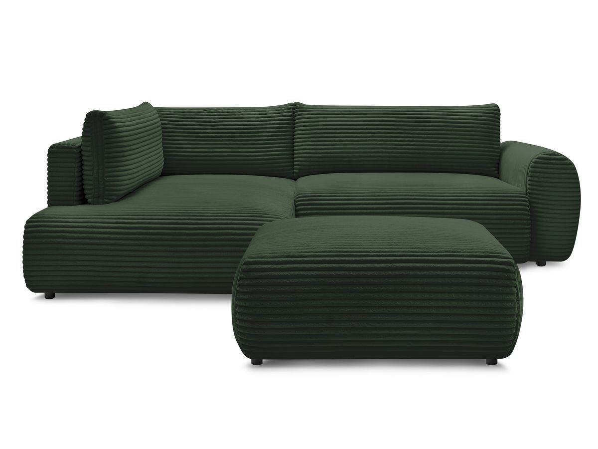 Canapé d'angle L convertible coffre LUCIEN gros côtelé doux avec pouf