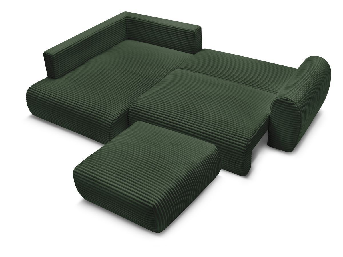 Canapé d'angle L convertible coffre LUCIEN gros côtelé doux avec pouf